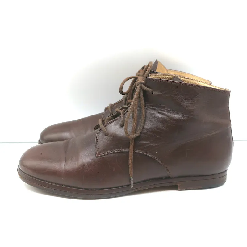 Dries Van Noten Lace-Up Booties Brown Leather Size 37 Flat Ankle Boots