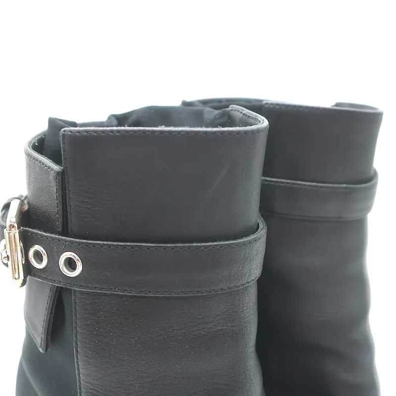 Gianvito Rossi Buckled Ankle Boots Black Leather & Mesh Size 38.5