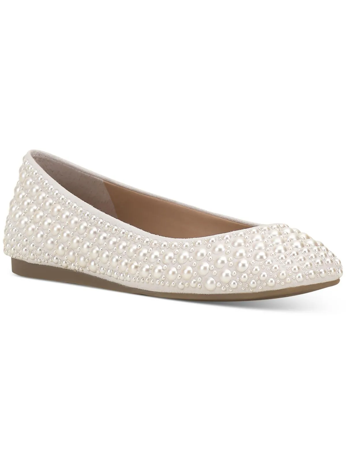 Juney Womens Rhinestone Square Toe Ballet Flats