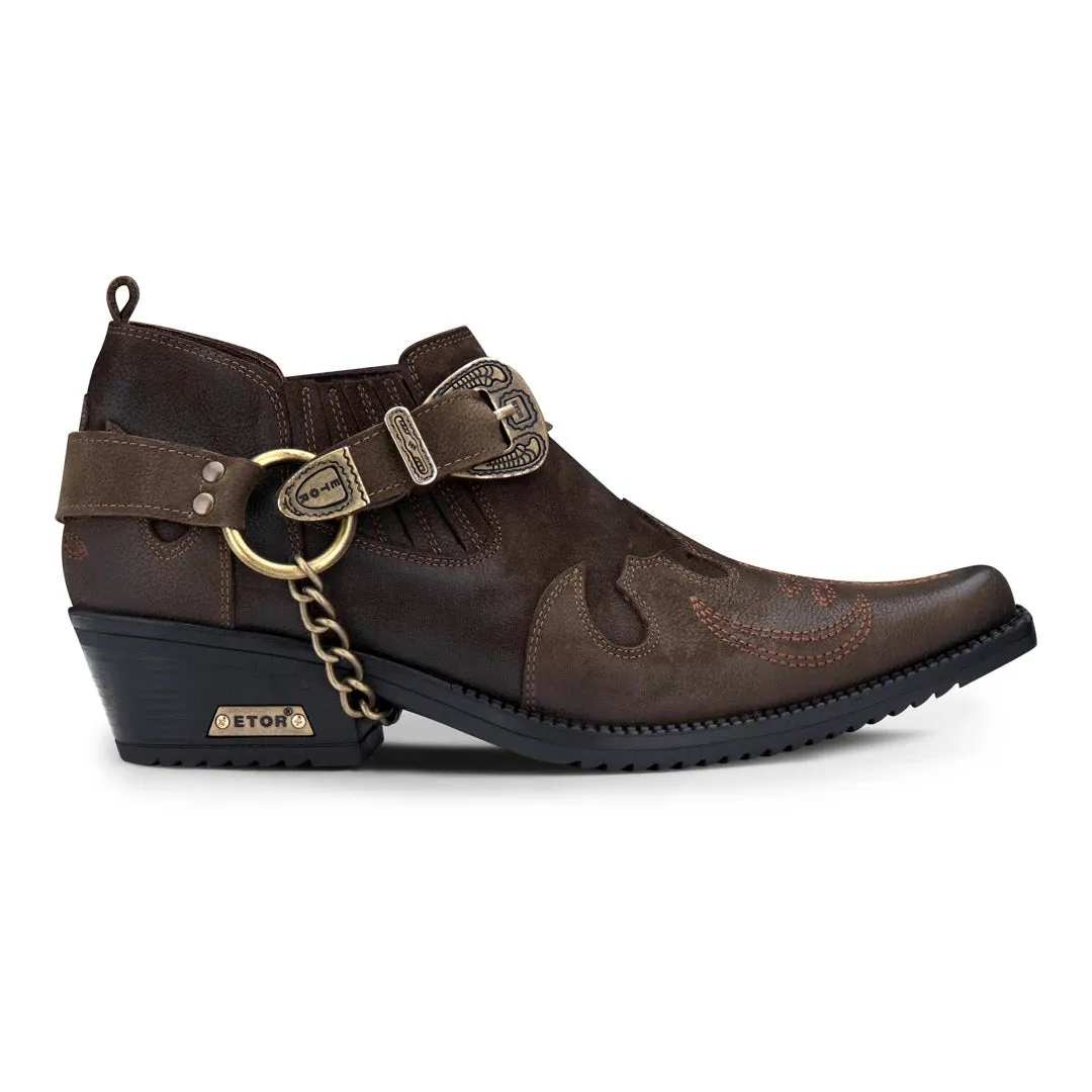 Leather Western Shoes Snake Pattern Metal Chain