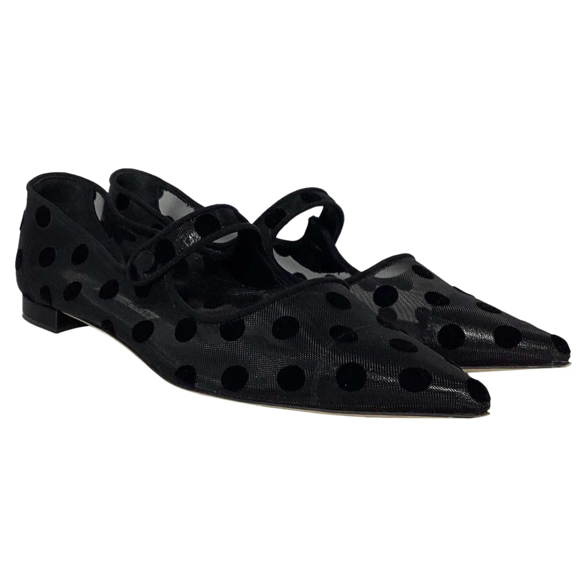 Manolo Blahnik Campari Polka Dot Mary Jane Ballet Flats in Black Polyamide