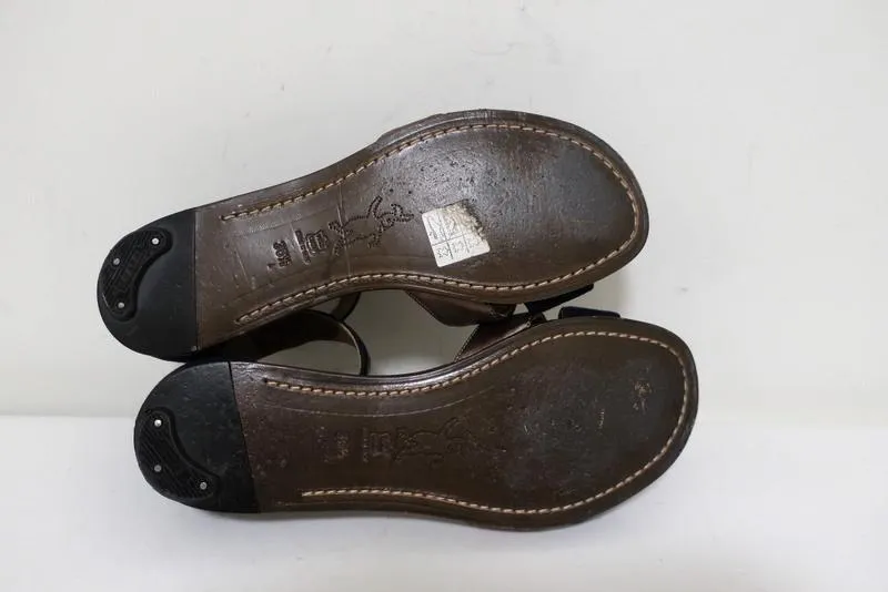 Marni Ankle Strap Sandals Bronze Leather & Navy Suede Size 36.5 Open Toe Flats