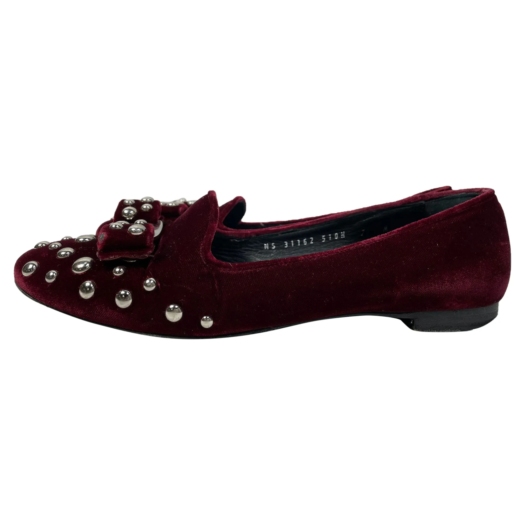 Salvatore Ferragamo Studded Bow Detail Ballet Flats in Burgundy Velvet