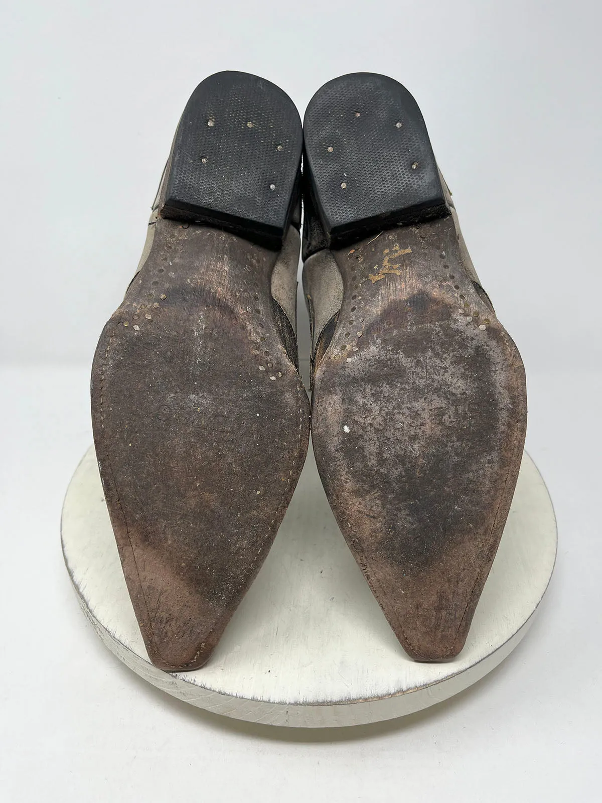 Stetson Size 10.5 Taupe & Brown Embroidered Cowgirl Boots