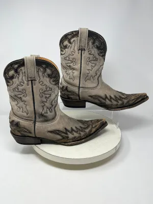 Stetson Size 10.5 Taupe & Brown Embroidered Cowgirl Boots