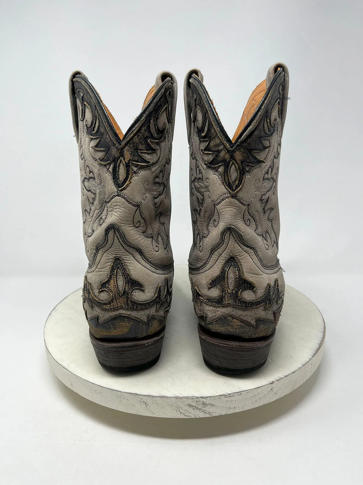 Stetson Size 10.5 Taupe & Brown Embroidered Cowgirl Boots