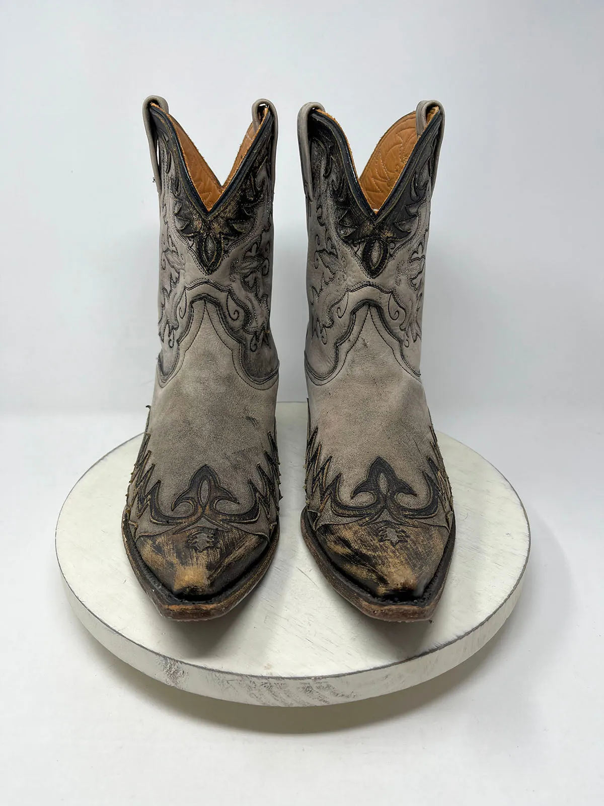 Stetson Size 10.5 Taupe & Brown Embroidered Cowgirl Boots
