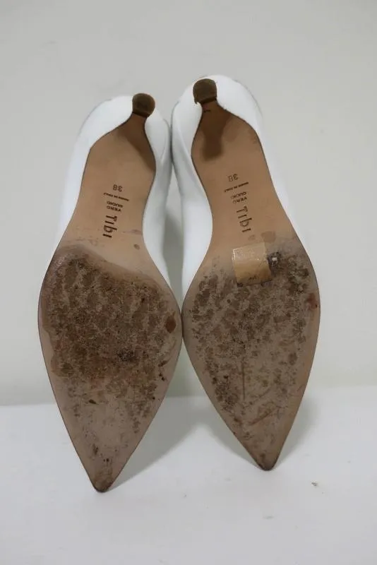 Tibi Ankle Boots Jean White Leather Size 38 Kitten Heel Sock Booties