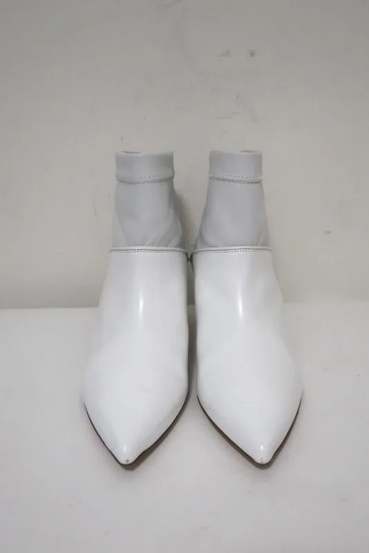 Tibi Ankle Boots Jean White Leather Size 38 Kitten Heel Sock Booties
