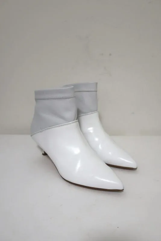 Tibi Ankle Boots Jean White Leather Size 38 Kitten Heel Sock Booties