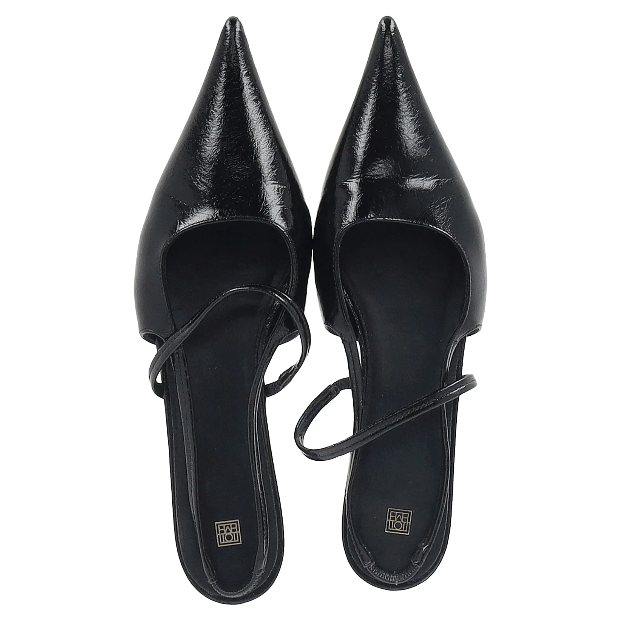 Totême Pointed Slingback Ballet Flats in Black Patent Calf Leather
