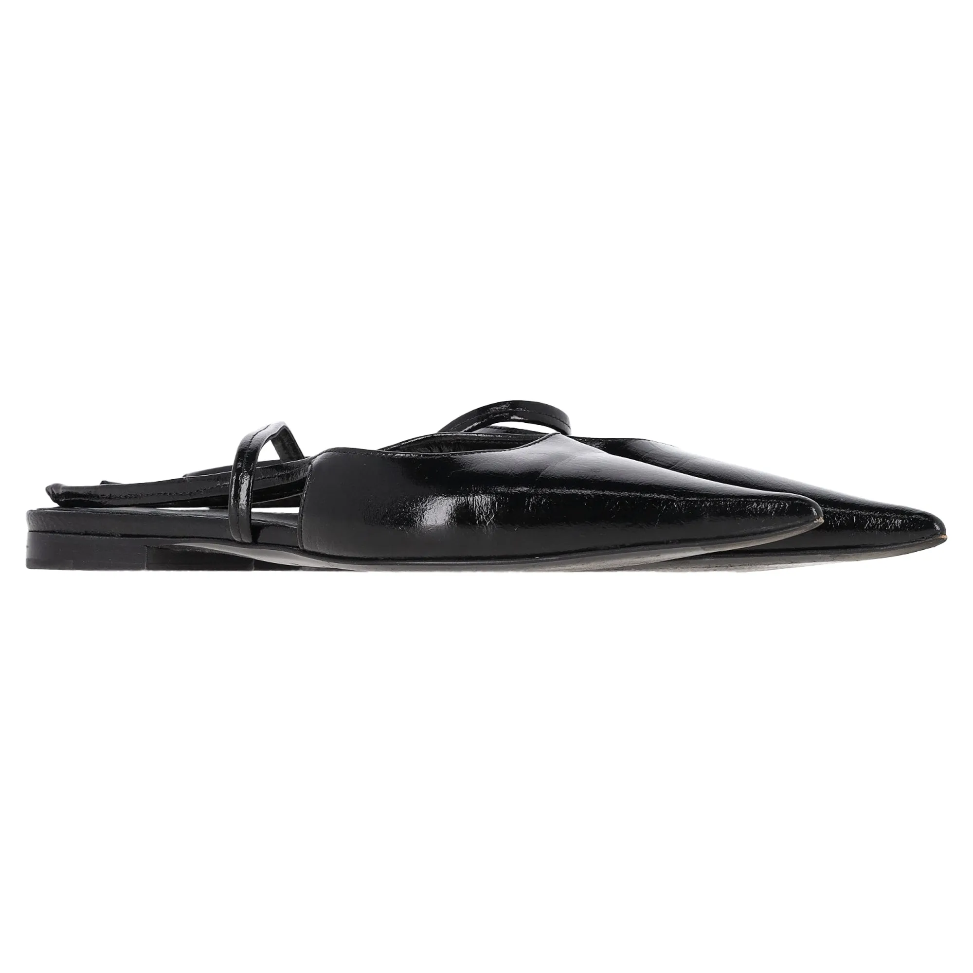 Totême Pointed Slingback Ballet Flats in Black Patent Calf Leather