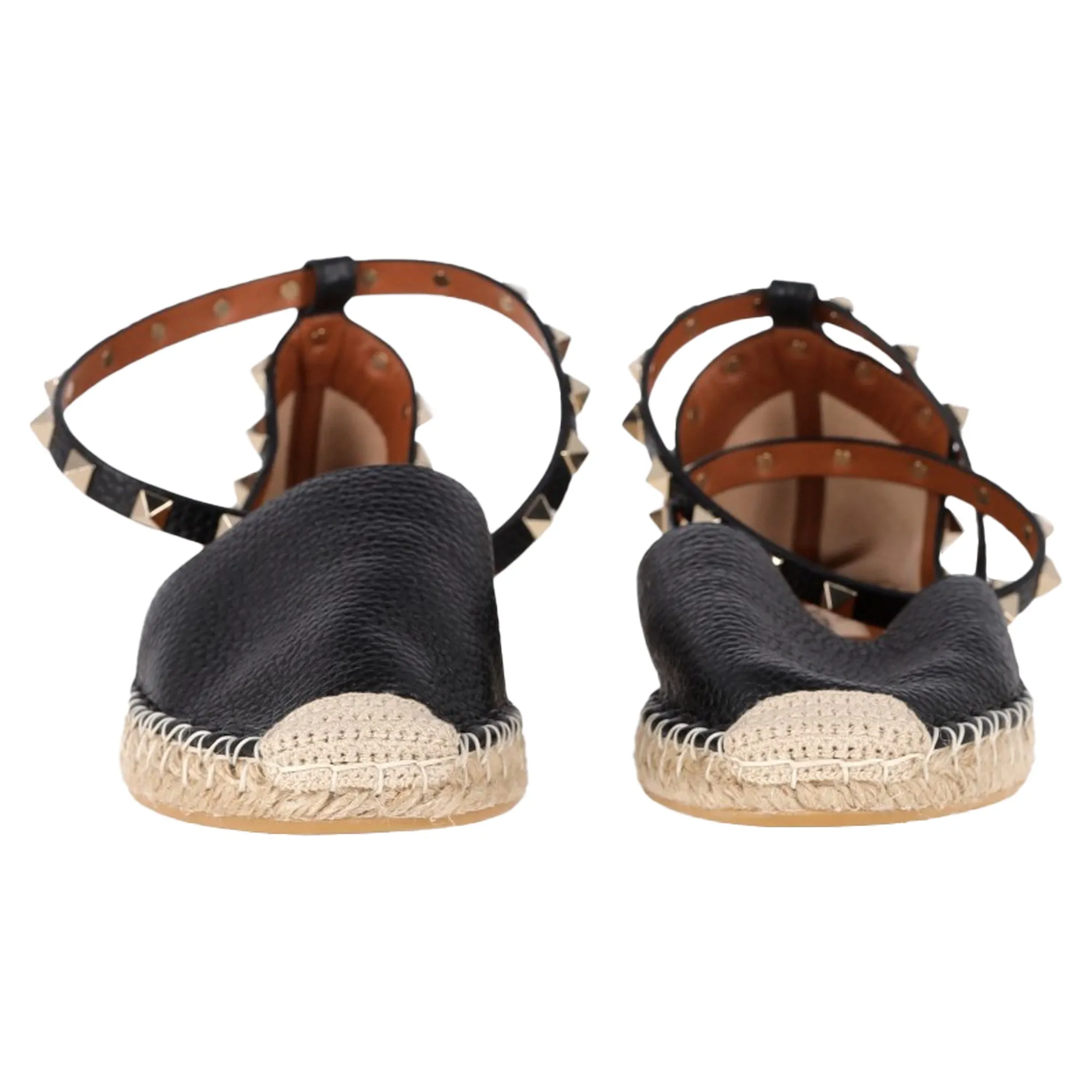 Valentino Garavani Rockstud Ankle Strap Espadrille Flats in Black Leather
