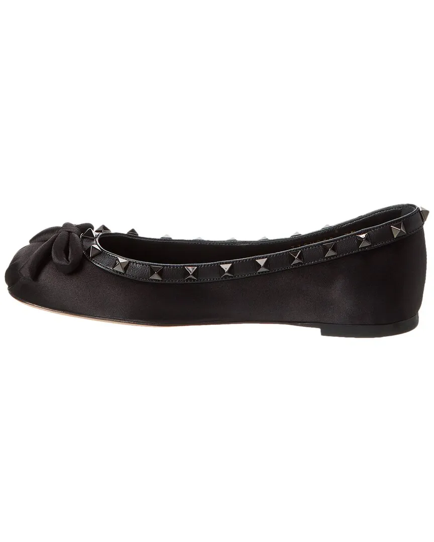 Valentino Rockstud Satin & Leather Ballerina Flat