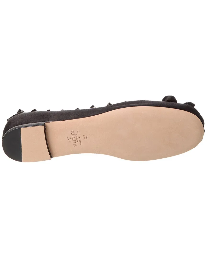 Valentino Rockstud Satin & Leather Ballerina Flat