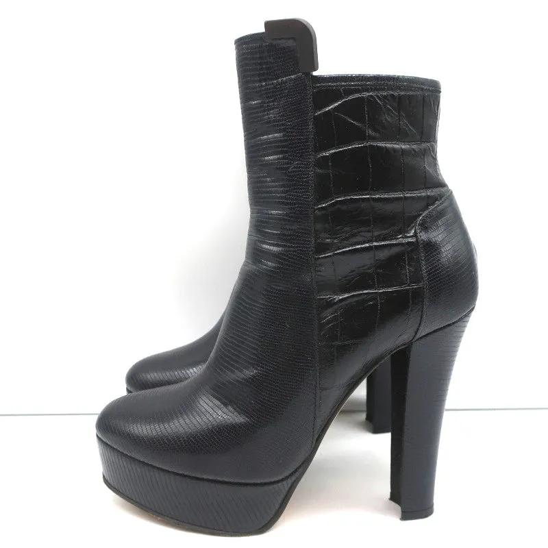 Viktor & Rolf Platform Ankle Boots Black Lizard-Embossed Leather Size 37