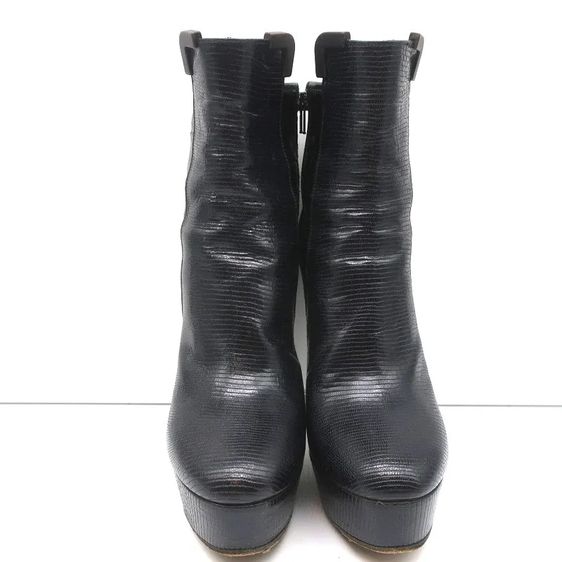 Viktor & Rolf Platform Ankle Boots Black Lizard-Embossed Leather Size 37