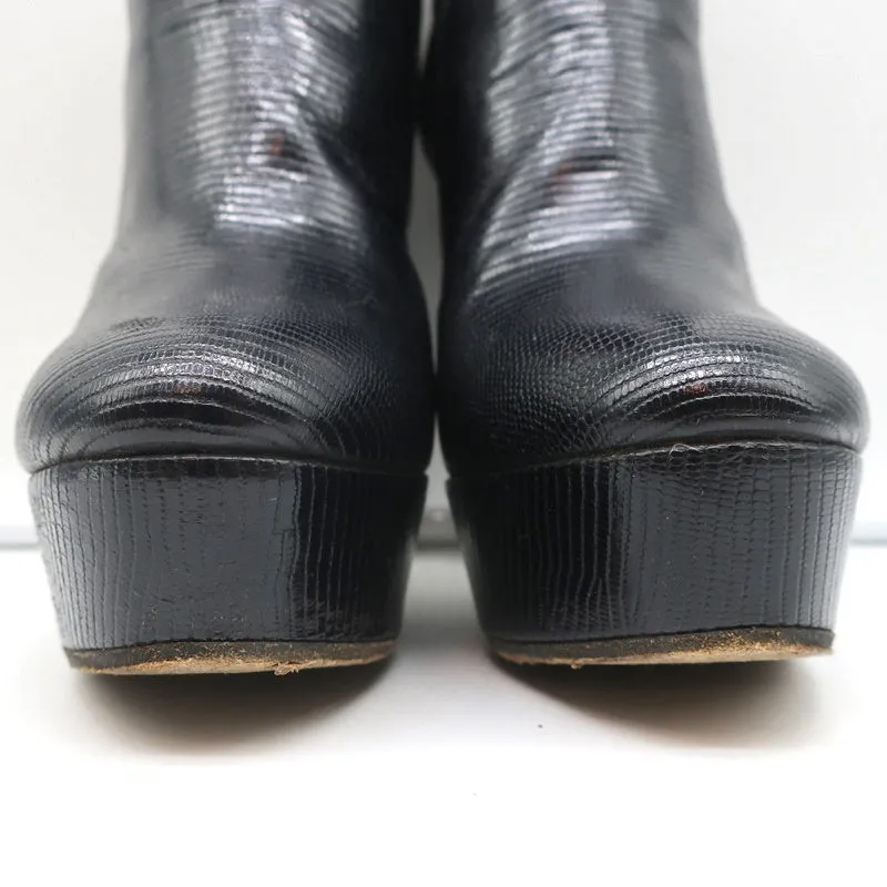 Viktor & Rolf Platform Ankle Boots Black Lizard-Embossed Leather Size 37