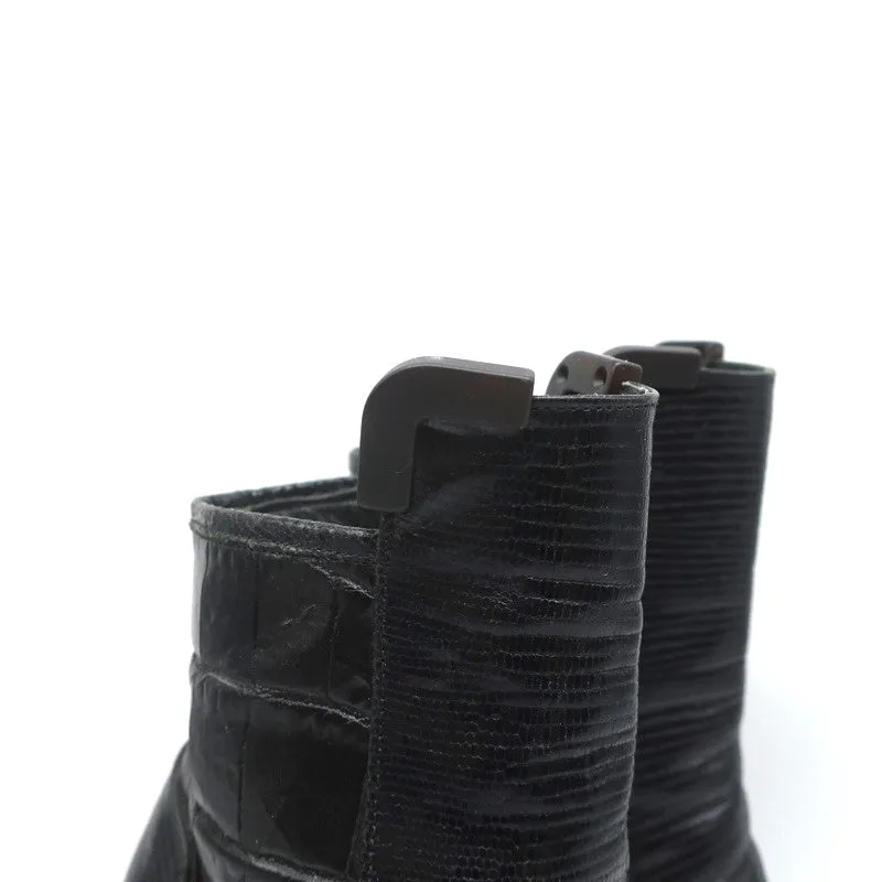 Viktor & Rolf Platform Ankle Boots Black Lizard-Embossed Leather Size 37