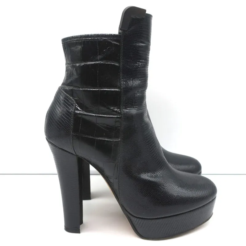 Viktor & Rolf Platform Ankle Boots Black Lizard-Embossed Leather Size 37