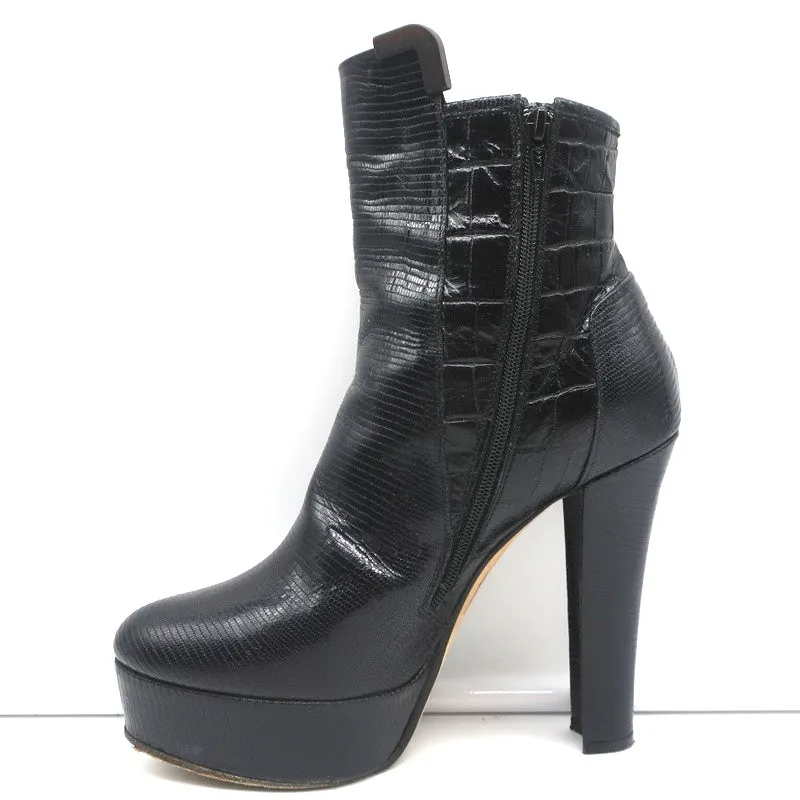 Viktor & Rolf Platform Ankle Boots Black Lizard-Embossed Leather Size 37