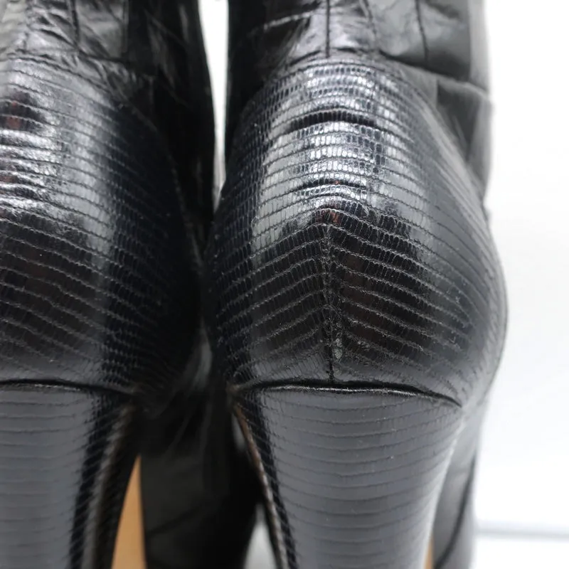 Viktor & Rolf Platform Ankle Boots Black Lizard-Embossed Leather Size 37