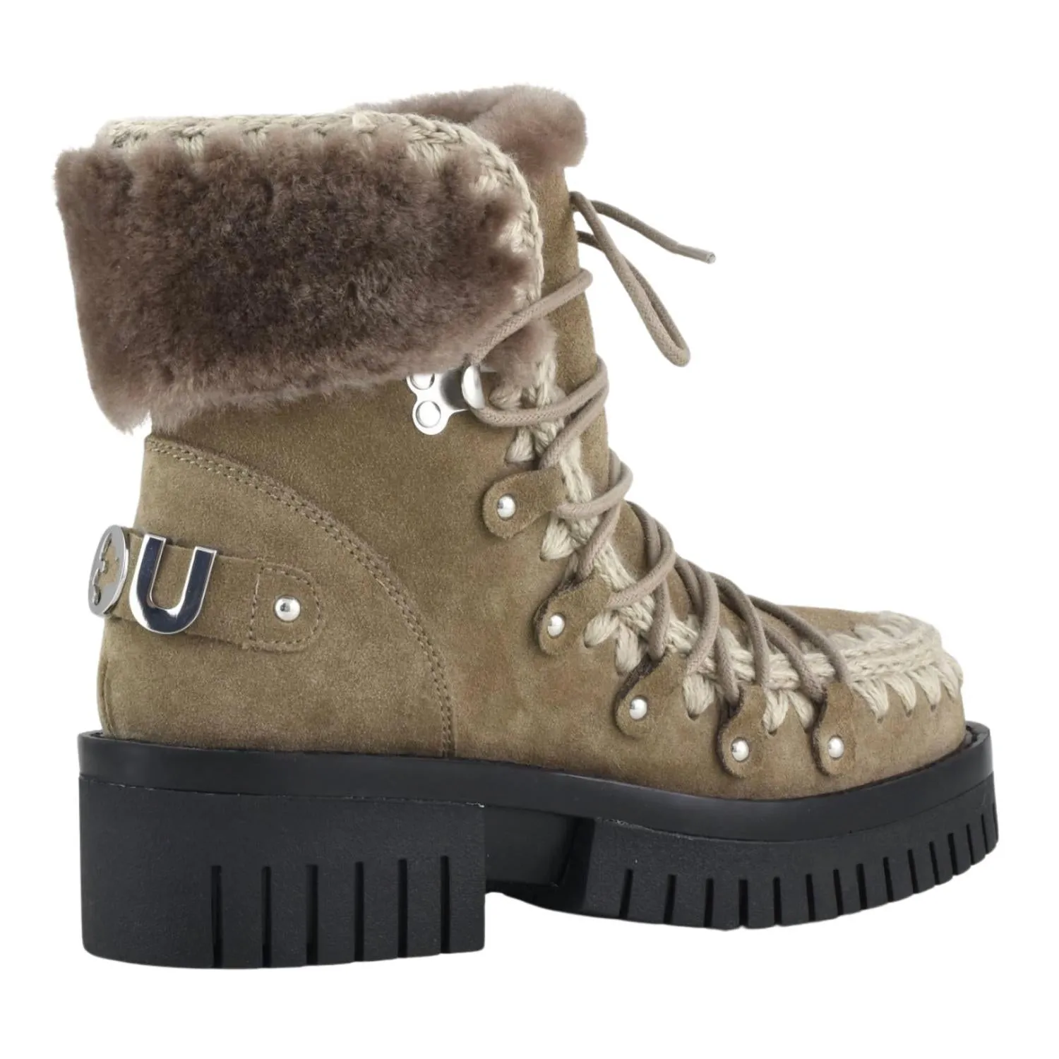 Women's Eskimo Combat Lace Up Boots In Elephant Grey
